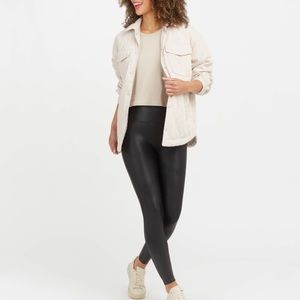 Spanx Black Faux Leather Leggings in a size Petite Small.